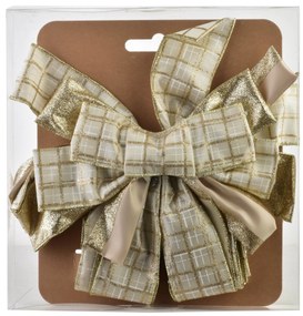 Vánoční dekorativní mašle Santa Lila 32x130 cm béžovo-zlatá s kostkovaným vzorem