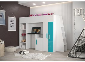 Detská kombinovaná posteľ 90 cm Puro 15 (matná biela + biely lesk + tyrkysový lesk). Vlastná spoľahlivá doprava až k Vám domov. 1087094