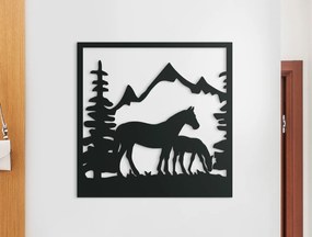 drevko 3D obraz Kobyla so žriebätkom Rozmer obrazu: 32,5 x 32,5 cm, Farba dekorácie: Čierna