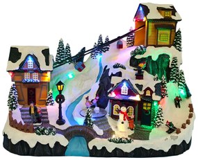 Vianočná dedinka s osvetlením a melódiou - lanovka BestBerg BBXS-982 / 42 x 25 x 31,5 cm / polyresin