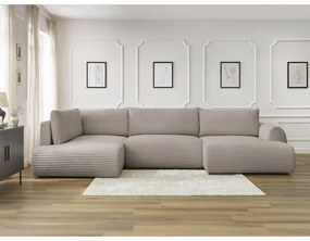 Svetlosivá/béžová menčestrová rozkladacia/s úložným priestorom rohová pohovka (ľavý roh/do tvaru "U") Lucien – Bobochic Paris