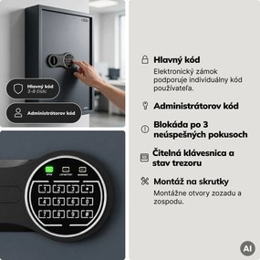 Skrinka na kľúče elektronická s vhadzovaním a kódovým zámkom, na 133 kľúčov, 430x665x130 mm: BRUCE
