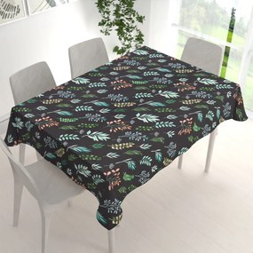 Biante Bavlnený obdĺžnikový obrus Sandra SA-556 Vetvičky s lístkami na čiernom 50x100 cm