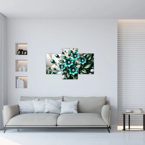Obraz - 3D tyrkysové kvety (90x60 cm)