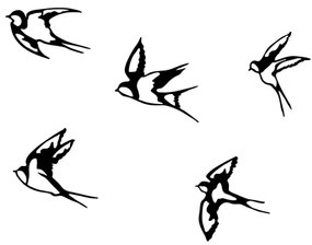 SADA 5x Nástenná dekorácia vtáci kov