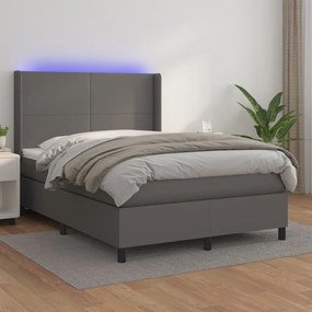 Boxspring posteľ s matracom a LED sivá 140x200 cm umelá koža 3139269