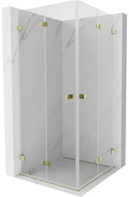 Mexen Lunar-F Duo, skladací sprchový kút 85 x 85 cm, 8mm číre sklo, zlatý profil, 836-085L-085P-50-00