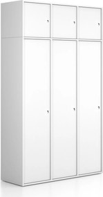 Nadstavba pre skrine FRAME, 3x dvere, 1299 x 450 x 427 mm, cylindrický zámok, biela