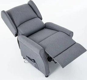 TV kreslo STILO PLUS s elektrickým polohovaním — látka, sivá, nosnosť 130 kg