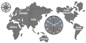 Sammer Nástenné hodiny mapa sveta v sivej farbe Mapa110X55Grey