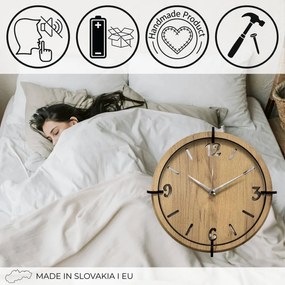 Drevené nástenné hodiny 30-50 cm – moderný dubový dizajn desing | SENTOP HDF0601-GOLD-OAK