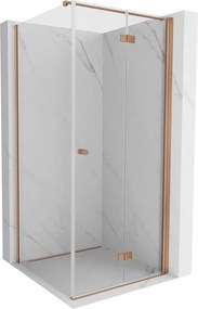 Mexen Mist-F T, 1-krídlový skladací sprchový kút pravý 85 x 85 cm, číre sklo, medený matný profil, 8A6T-085-085-65-00-P