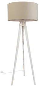 Stojacia lampa Tripod biela so svetlohnedým látkovým tienidlom 50 cm - Tripod Classic