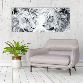 Obraz - Kreslené levie hlavy (120x50 cm)