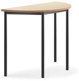 Stôl SONITUS, polkruh, 1200x600x900 mm, linoleum - béžová, antracit