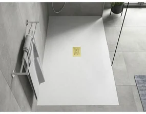 Mexen Hugo, obdĺžniková sprchová vanička SMC 170 x 100 cm, biela, zlatá krytka, 42101017-G