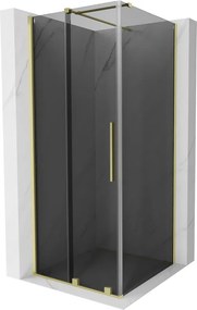 Mexen Velar, sprchový kút s posuvnými dverami 110 x 110 cm, 8mm šedé sklo, zlatá matná, 871-110-110-41-55