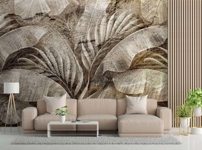 Fototapeta, Tropické listí na betonu imitující texturu. - 254x184 cm