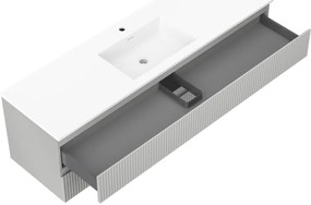 Mexen Rivel, kúpeľňová skrinka 160 cm s umývadlom Otis, 2 zásuvky, drážkovaná, sivá matná/biela, 91A20-16047-2-BFF62-W18M0