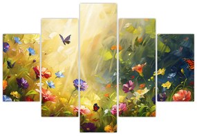 Obraz - Jarná kvetinová lúka, maľba (150x105 cm)