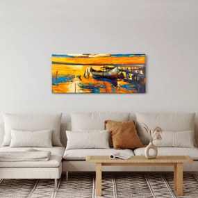 Obraz - Loďka pri západe slnka (120x50 cm)