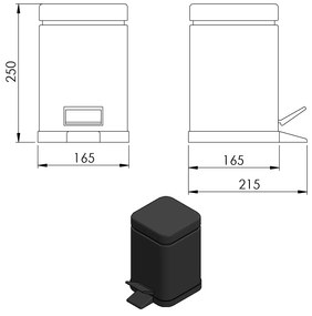 Gedy, ARGENTA Odpadkový koš 3l, Soft Close, čierna matná, 220914