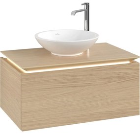 VILLEROY &amp; BOCH Legato závesná skrinka pod umývadlo na dosku (umývadlo v strede), 1 zásuvka, s LED osvetlením, 800 x 500 x 380 mm, Nordic Oak, B601L0VJ