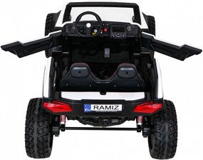 Ramiz Batériový kočík Clash pre 2 deti Biely + diaľkové ovládanie + pohon 4x4 + nastavenie sedadla + rádio MP3 + LED