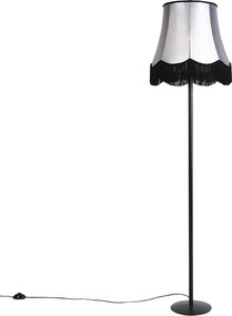 Retro stojaca lampa čierna s tienidlom Granny čierne s sivou 45 cm - Simplo