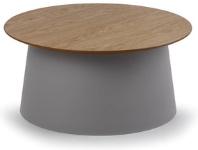 Plastový kávový stolík SETA s drevenou doskou, priemer 690 mm, dub/sivá