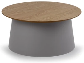 Plastový kávový stolík SETA s drevenou doskou, priemer 690 mm, dub/sivá
