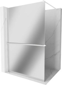 Mexen Kioto+, sprchová zástena Walk-In s poličkou a vešiakom 70 x 200 cm, 8mm sklo vzor zrkadlo, biely profil, 800-070-121-20-50