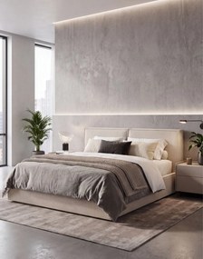 Čalúnená manželská posteľ Basil s úložným priestorom 160x200, svetlobéžová