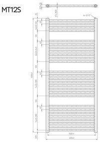 Mereo, Vykurovací rebrík 600x1330 mm, rovný, biely, stredové pripojenie, MER-MT12S