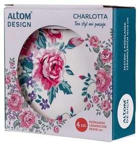 Altom Keramická podtácka Floral, 10 x 10 cm, sada 4 ks
