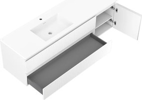 Mexen Rivel, kúpeľňová skrinka 160 cm s ľavým umývadlom Otis, 2S, 1D, drážkovaná, biela matná, 91A23-16047-3-BBFFF01-W18L01