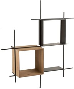 Nástenná čierna kovovo-drevená polica Compart - 114 * 29 * 128cm