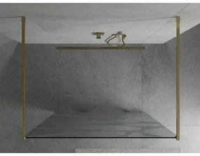 Mexen Kioto, priechodná sprchová zástena 110 x 200 cm, 8mm sklo číre/biely vzor, 2x zlatá stabilizačná rozpera, 800-110-002-50-97