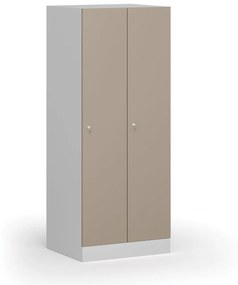 Šatníková skrinka znížená, 2 oddiely, 1500 x 600 x 500 mm, cylindrický zámok, béžové dvere
