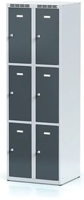 Alfa 3 Šatníková skrinka S6 s úložnými boxami, 6 boxov, 1800 x 600 x 500 mm, otočný zámok, tmavosivé dvere