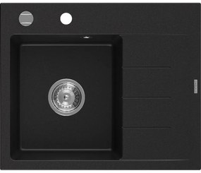 Mexen Ben, 1-komorový granitový drez 600x500x190 mm, ľavý+ chrómový sifón, čierny, 6522605000-77