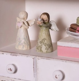 Dekorácia zelený anjelik s holubičkou - 7*6*12 cm