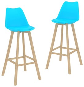 Barové stoličky 2 ks modré PP a masívne bukové drevo