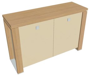 Nízka skriňa Verno+ S 140 x 46 x 90 cm, sklenené dvere, dub svetlý / vanilka