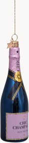 Ručne fúkaná vianočná ozdoba Luxury Pink Bottle with Champagne