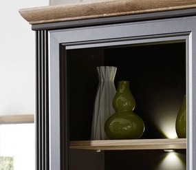 Vysoká vitrína Jasmin, grafit/dub, s osvetlením