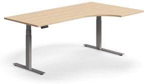 Výškovo nastaviteľný stôl QBUS, rohový, 2000x1200 mm, strieborný rám, dub