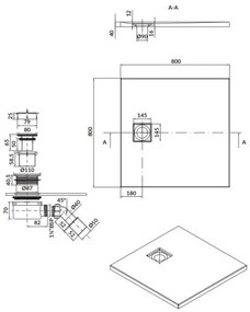 Cersanit Tako Slim, štvorcová akrylátová sprchová vanička 80x80x4 cm + čierny sifón, čierna, S932-165