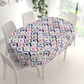 Biante Bavlnený oválny obrus Sandra SA-573 Modro-ružovo-sivé kosoštvorce 50x100 cm