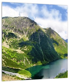 Obraz horskej krajiny s jazerom (30x30 cm)